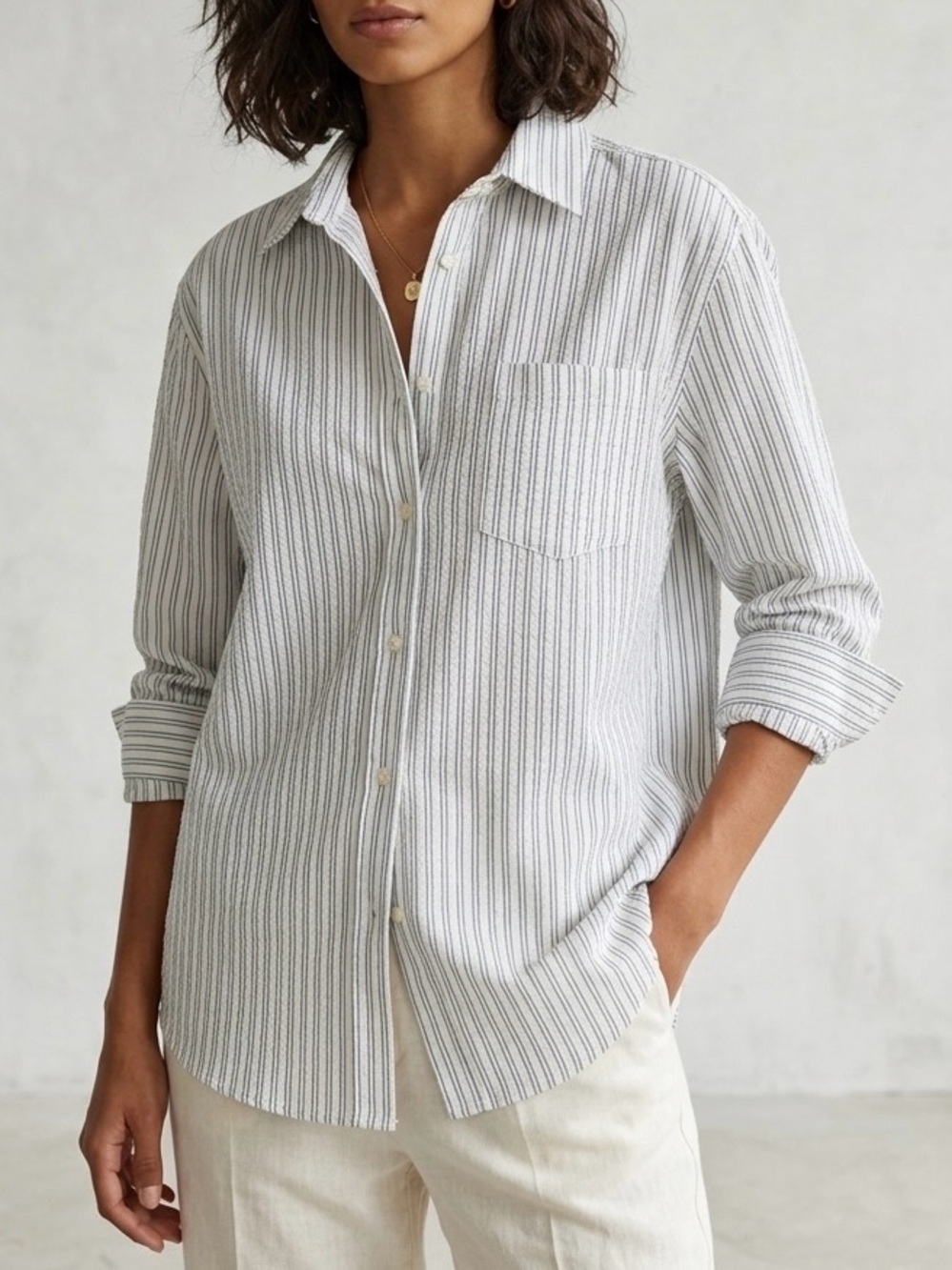 Zara Stretch Pinstripe Casual Button Down Shirt